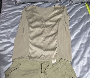 Chic Women's V-Neck Blouse And Linen Pants Suit